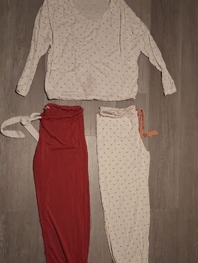 Eberjey Cream and Rust Heart-Print Pajama Set